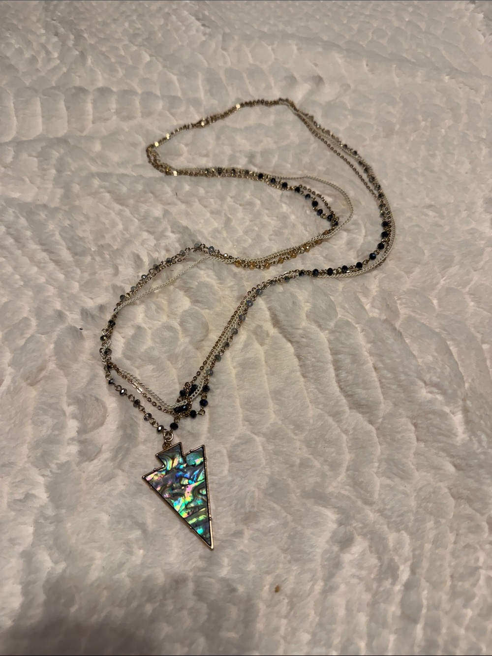 Multi-Strand Abalone Triangle Pendant Necklace - Iridescent Shell